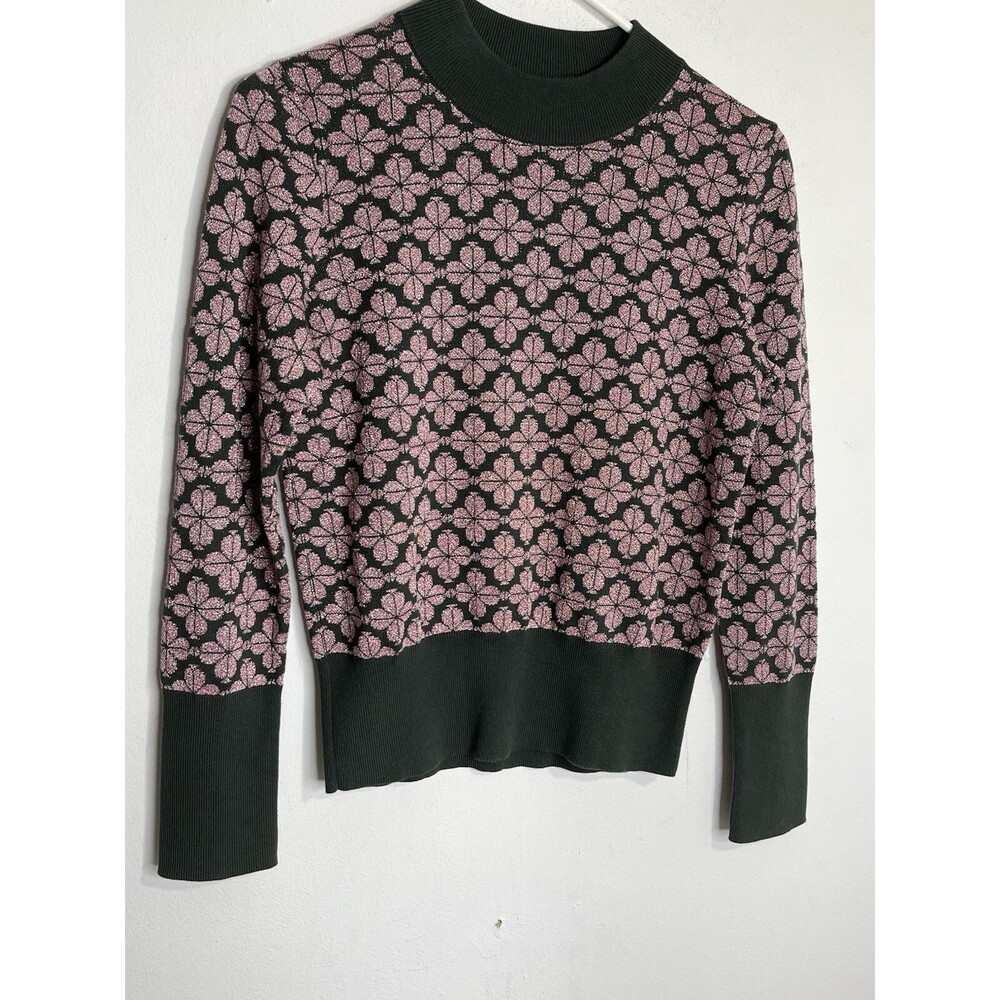 Kate Spade Sweater S Women Spade Flower Turtleneck Mock Neck Metallic Pullover